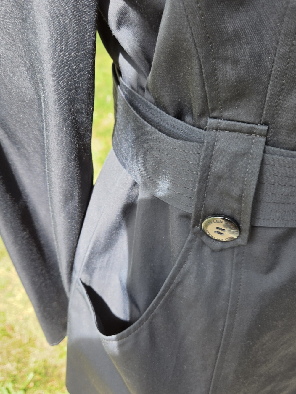 Ellen Tracy Black Belted Trench Coat - Picture 3 of 11